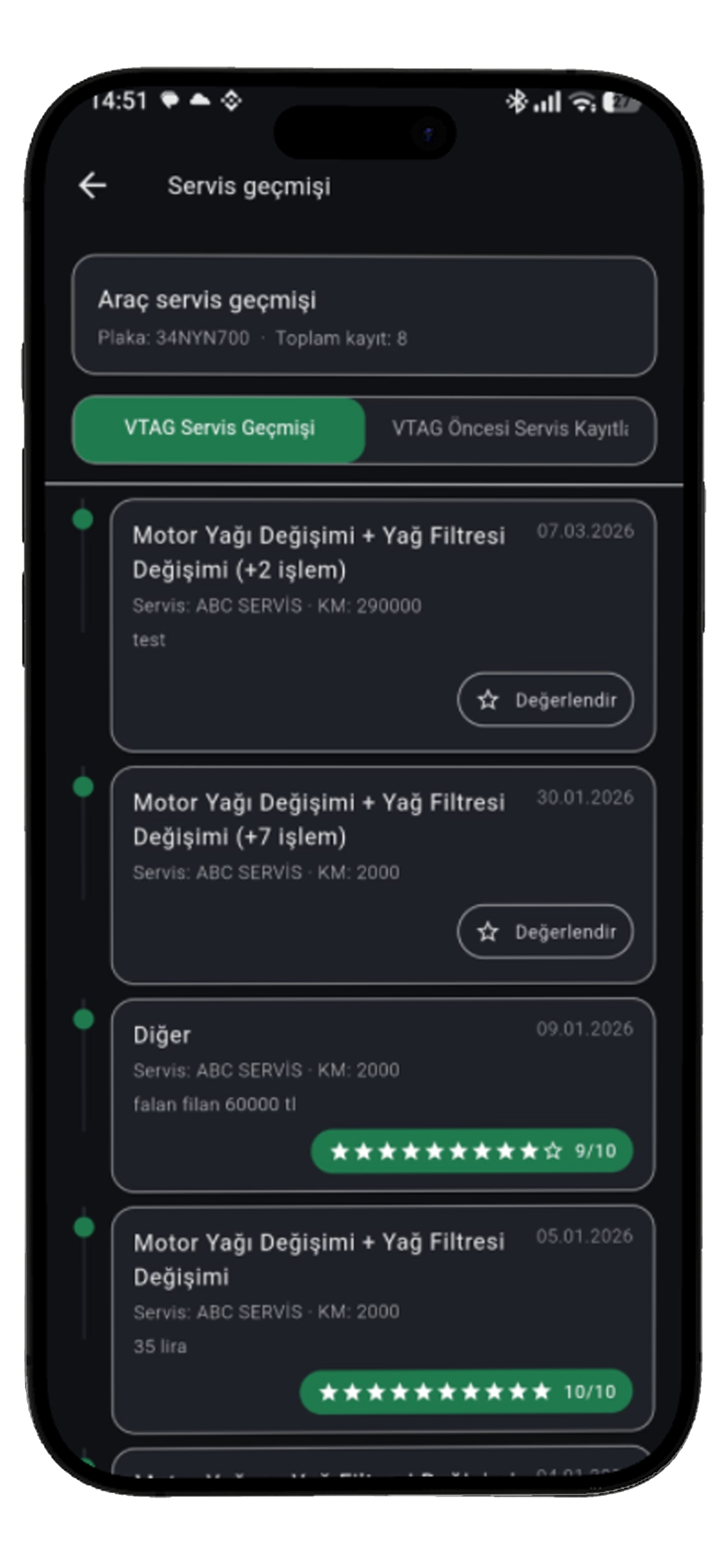 Servis kayıt